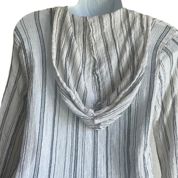 Billabong Women Hoodie Top M Blue White Washed Out Striped Beachy Coastal Hippie - Picture 4 of 10